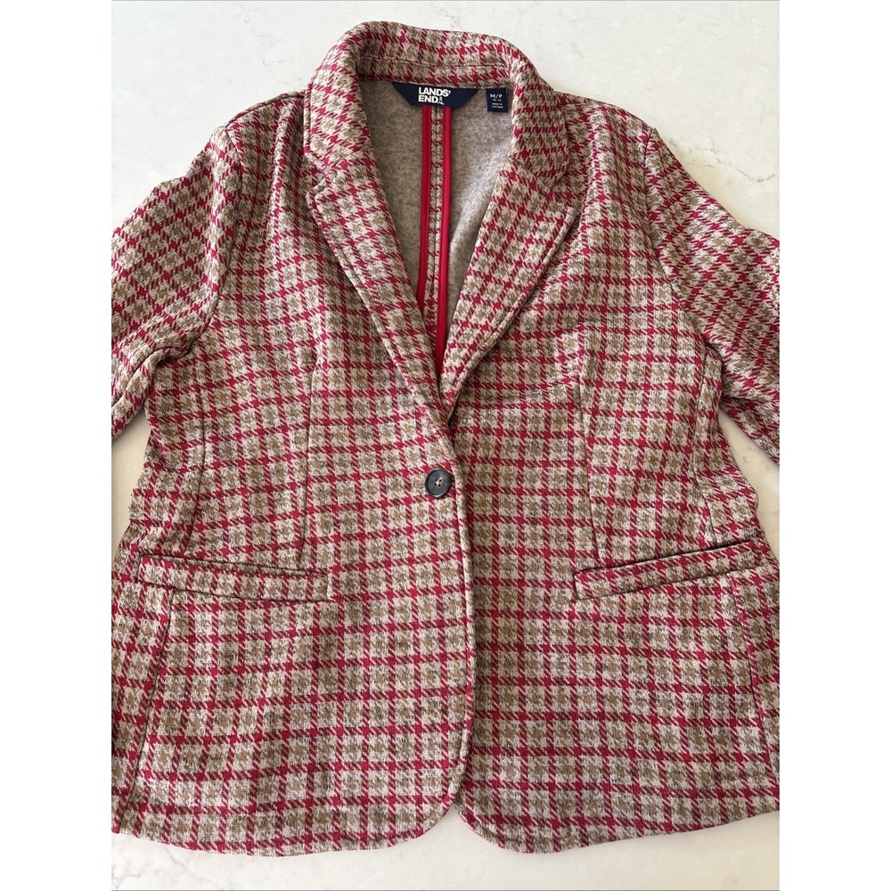 Lands End Houndstooth Jacket OEKO TEX Fleece Academia Blazer MP 10/12 M Plaid